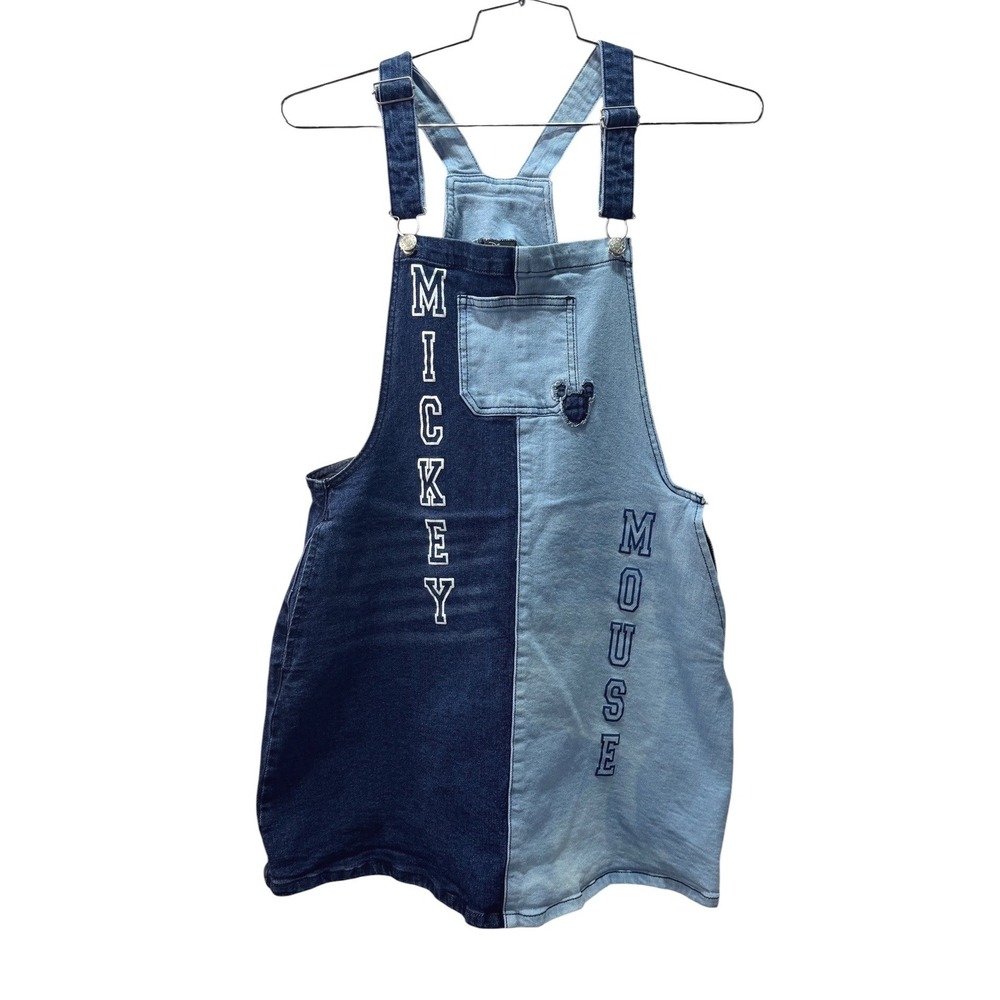 Disney Her Universe Mickey Mouse Denim Short Overall Dress L Colorblock Blue